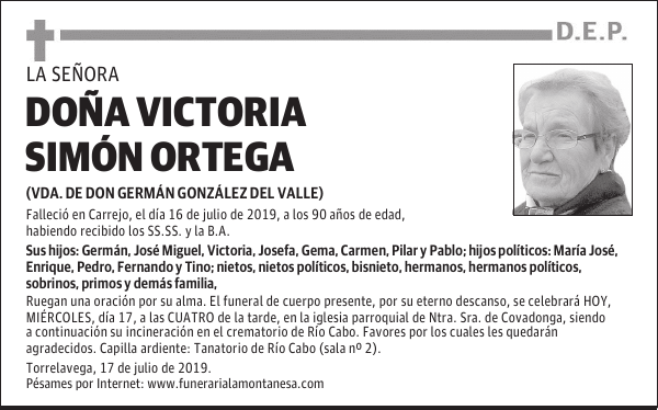 DOÑA VICTORIA SIMÓN ORTEGA