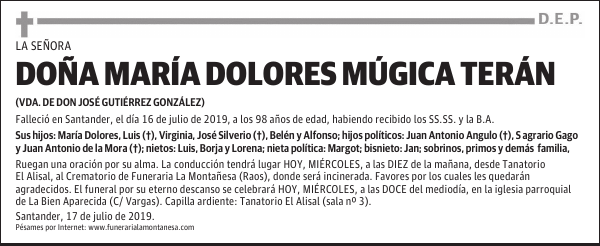 DOÑA MARÍA DOLORES MÚGICA TERÁN