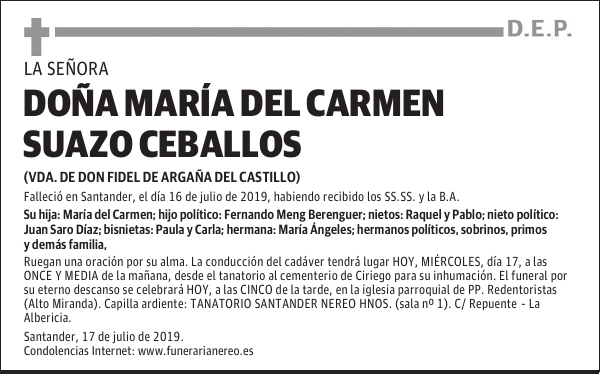 DOÑA MARÍA DEL CARMEN SUAZO CEBALLOS