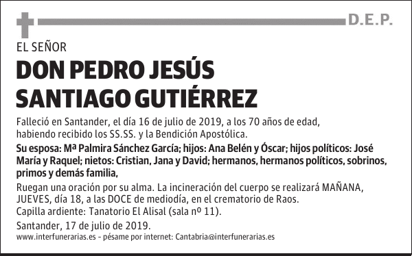 DON PEDRO JESÚS SANTIAGO GUTIÉRREZ