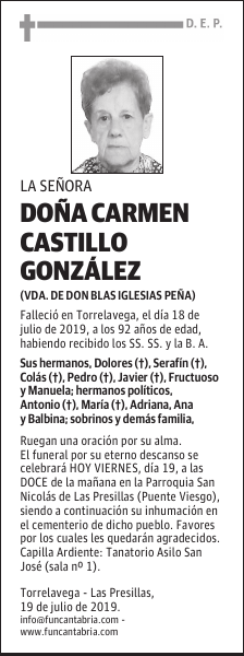DOÑA CARMEN CASTILLO GONZÁLEZ