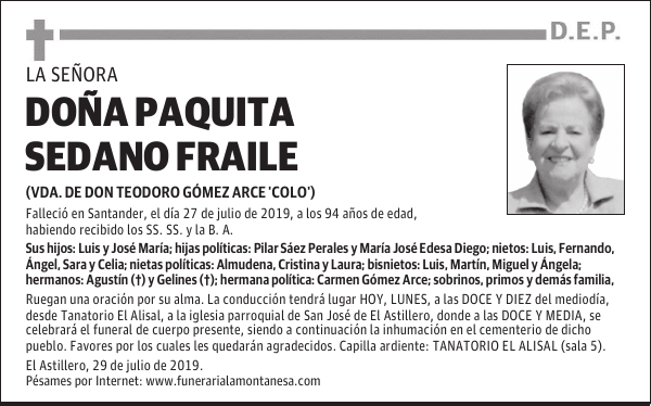 DOÑA PAQUITA SEDANO FRAILE