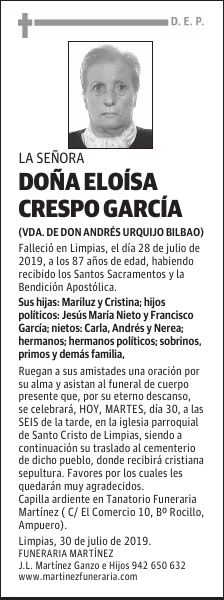 DOÑA ELOÍSA CRESPO GARCÍA