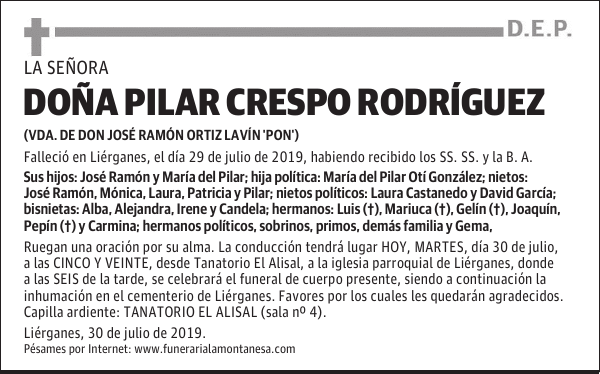 DOÑA PILAR CRESPO RODRÍGUEZ