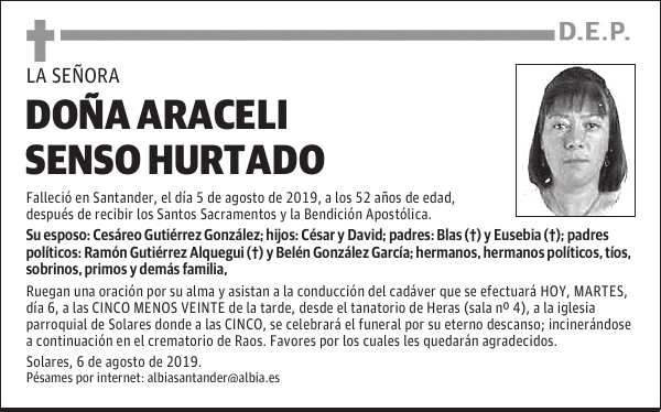 DOÑA ARACELI SENSO HURTADO