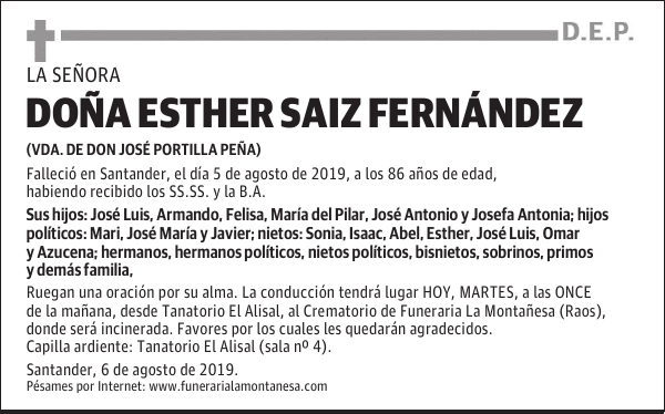DOÑA ESTHER SAIZ FERNÁNDEZ