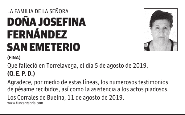 DOÑA JOSEFINA FERNÁNDEZ SAN EMETERIO