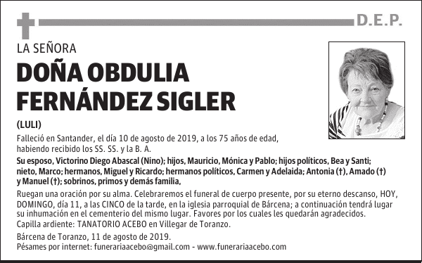 DOÑA OBDULIA FERNÁNDEZ SIGLER