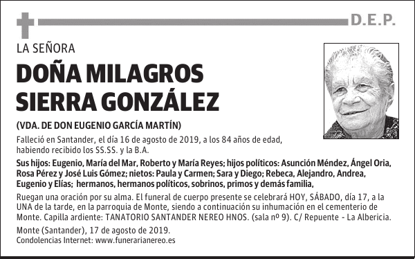 DOÑA MILAGROS SIERRA GONZÁLEZ