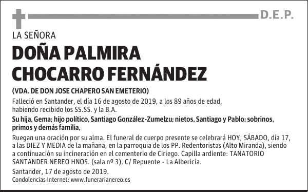 DOÑA PALMIRA CHOCARRO FERNÁNDEZ