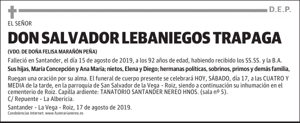 DON SALVADOR LEBANIEGOS TRAPAGA