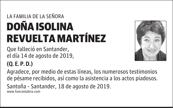 DOÑA ISOLINA REVUELTA MARTÍNEZ