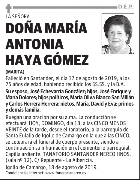 DOÑA MARÍA ANTONIA HAYA GÓMEZ