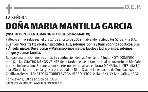 DOÑA MARIA MANTILLA GARCIA