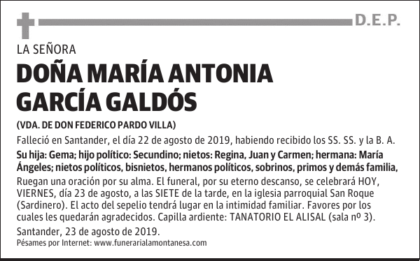 DOÑA MARÍA ANTONIA GARCÍA GALDÓS