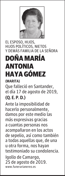 DOÑA MARÍA ANTONIA HAYA GÓMEZ