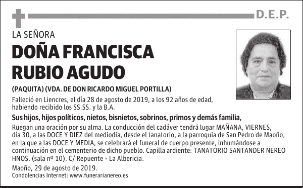 DOÑA FRANCISCA RUBIO AGUDO
