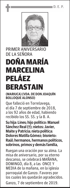 DOÑA MARÍA MARCELINA PELÁEZ BERASTAIN