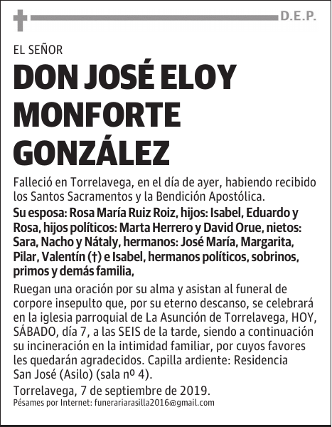 DON JOSÉ ELOY MONFORTE GONZÁLEZ
