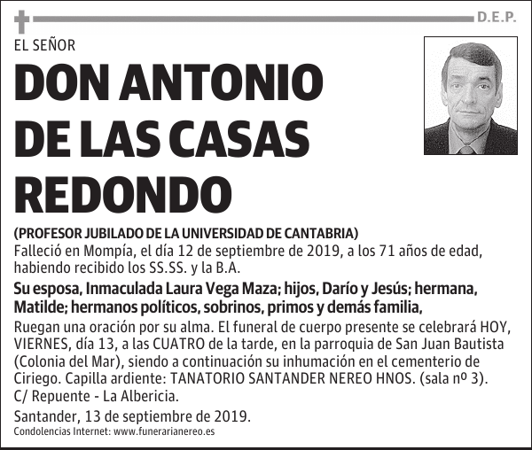 DON ANTONIO DE LAS CASAS REDONDO