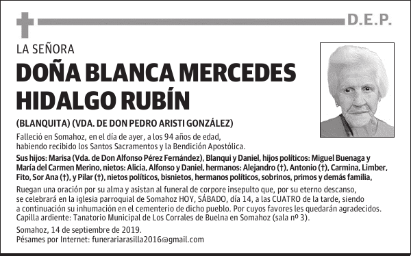 DOÑA BLANCA MERCEDES HIDALGO RUBÍN