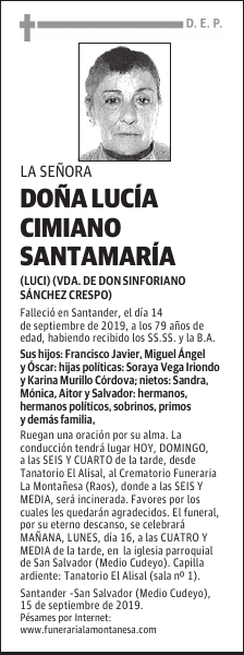 DOÑA LUCÍA CIMIANO SANTAMARÍA