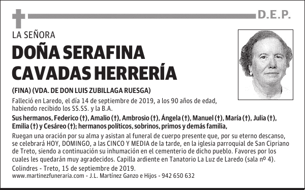 DOÑA SERAFINA CAVADAS HERRERÍA