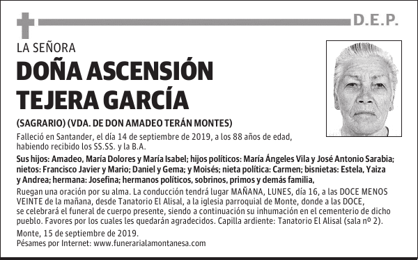 DOÑA ASCENSIÓN TEJERA GARCÍA