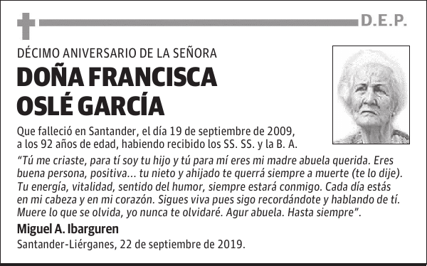 DOÑA FRANCISCA OSLÉ GARCÍA
