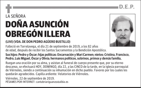 DOÑA ASUNCIÓN OBREGÓN ILLERA
