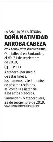 DOÑA NATIVIDAD ARROBA CABEZA