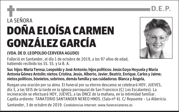 DOÑA ELOÍSA CARMEN GONZÁLEZ GARCÍA