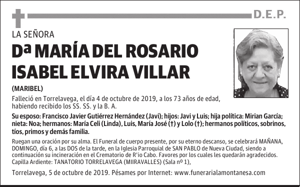 DOÑA MARÍA DEL ROSARIO ISABEL ELVIRA VILLAR