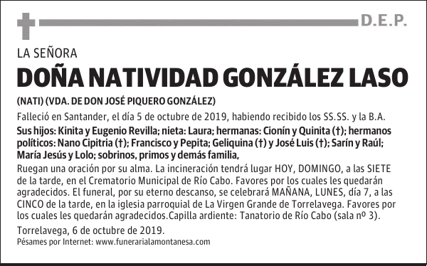 DOÑA NATIVIDAD GONZÁLEZ LASO