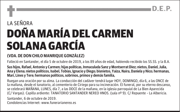 DOÑA MARíA DEL CARMEN SOLANA GARCÍA