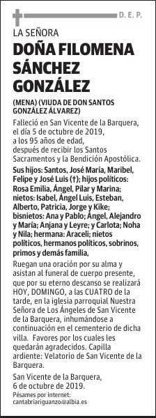 DOÑA FILOMENA SÁNCHEZ GONZÁLEZ