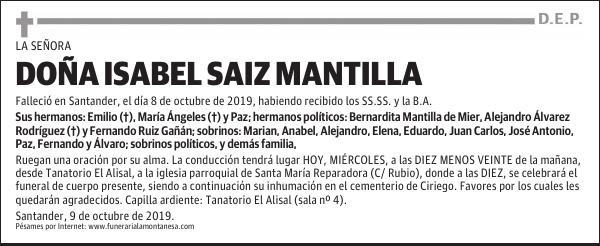 DOÑA ISABEL SAIZ MANTILLA