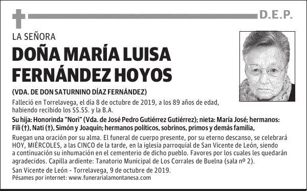 DOÑA MARÍA LUISA FERNÁNDEZ HOYOS