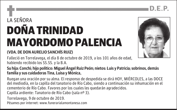 DOÑA TRINIDAD MAYORDOMO PALENCIA