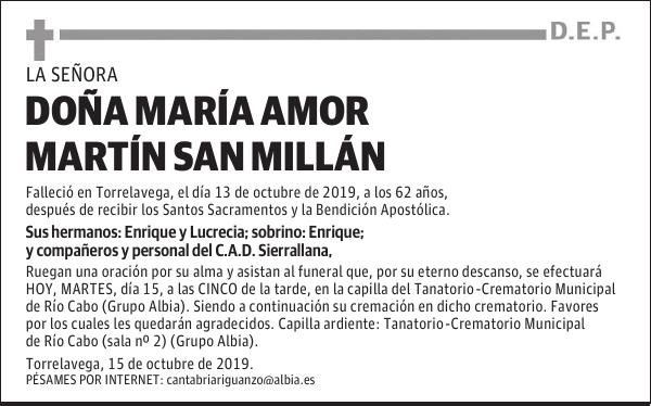DOÑA MARÍA AMOR MARTÍN SAN MILLÁN
