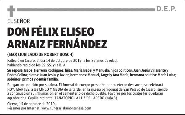 DON FÉLIX ELISEO ARNAIZ FERNÁNDEZ