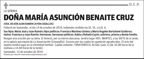 DOÑA MARÍA ASUNCIÓN BENAITE CRUZ