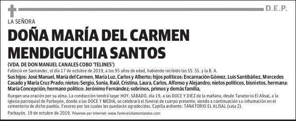 DOÑA MARÍA DEL CARMEN MENDIGUCHIA SANTOS