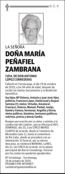 DOÑA MARÍA PEÑAFIEL ZAMBRANA