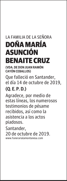 DOÑA MARÍA ASUNCIÓN BENAITE CRUZ