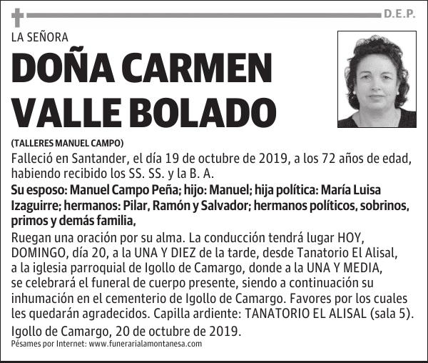 DOÑA CARMEN VALLE BOLADO