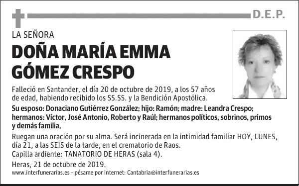 DOÑA MARÍA EMMA GÓMEZ CRESPO