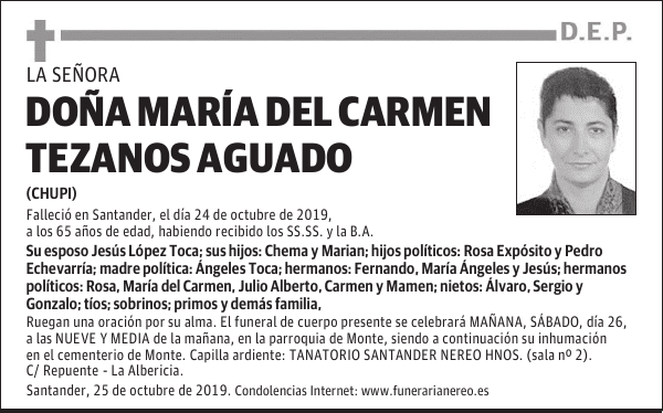 DOÑA MARÍA DEL CARMEN TEZANOS AGUADO