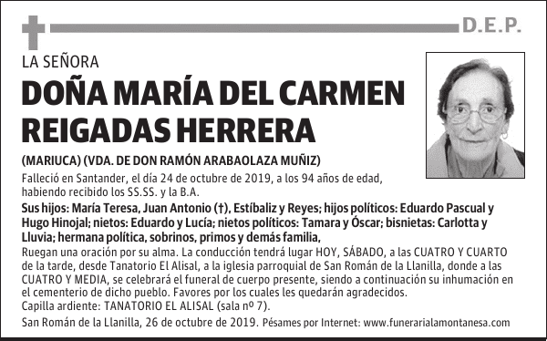 DOÑA MARÍA DEL CARMEN REIGADAS HERRERA