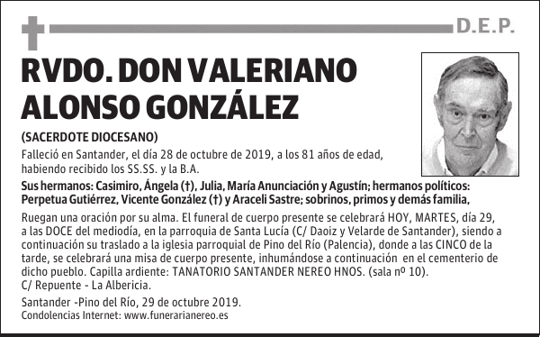 RVDO. DON VALERIANO ALONSO GONZÁLEZ